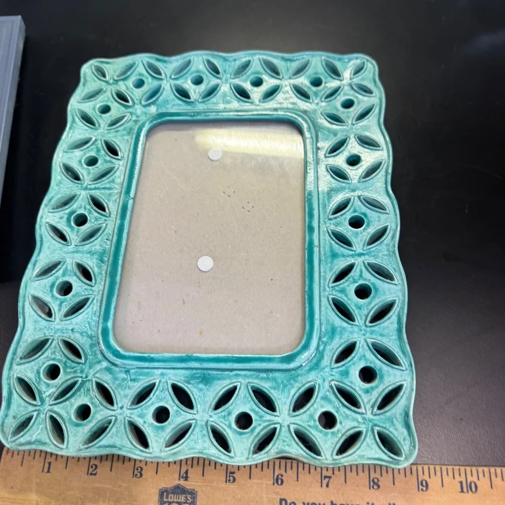 Mixed Brand Photo Frame Set Unisex OS Blue Teal Ceramic Wood Coastal Bee Decor